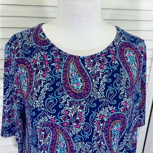 Chico’s Paisley Short Sleeve Top Size 2 (12)  Stretchy NWOT - Picture 3 of 12